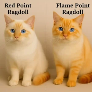 Red Point vs Flame Point Ragdoll cats side by side showing color differences