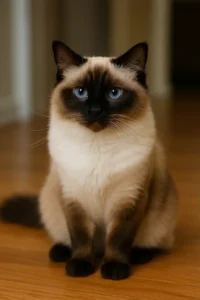 A chocolate point ragdoll cat with creamy fur