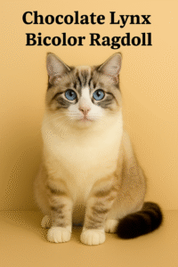 Chocolate lynx bicolor ragdoll with tabby face and white markings.