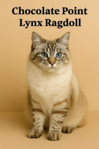 Chocolate point lynx ragdoll with striped face and chocolate points.