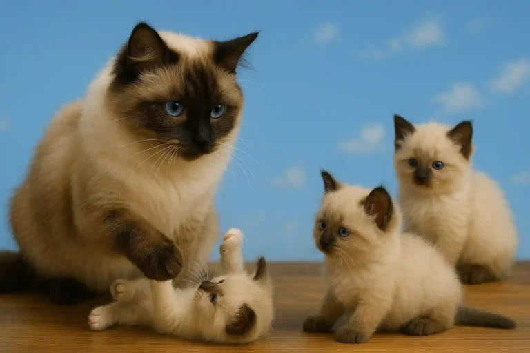Seal sepia Ragdoll with kittens